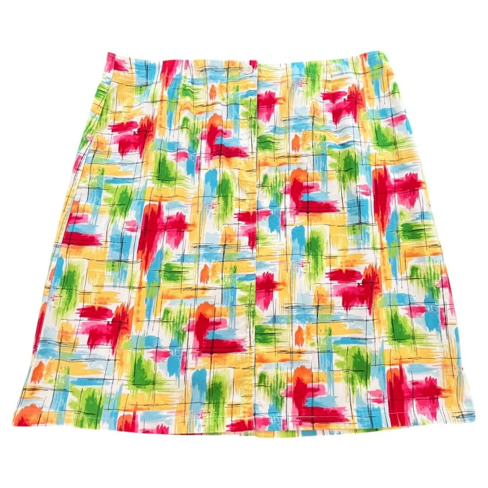 Talbots Women A-Line Skirt 18 Colorful Abstract Brushstroke Print Stretch Artsy